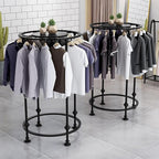 Freestanding Round Garment Display Retail Rack, Floor-Standing Double Space Multi-Purpose Metal Shelf for Clothes Storage, Commercial Clothing Organizer in Retail Boutiques (Black, 31.5"x 51.2")