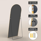 MISSDAY Arched Full Length Mirror, 64"x21" Full Body Mirror with Stand, Floor Mirror Long Free Standing, Leaning or Hanging, Aluminum Thin Frame Wall-Mounted Mirrors Wall Mirrors for Bedroom, Gold