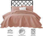 IR Imperial Rooms California King Quilt Bedding Set Size (118"x106") + 2 Pillow Shams (20" x 36"+ 2") - 3 Pcs All Season Reversible Microfiber Coverlet Embossed Quilt Bedspread (Peach/Baby Pink)