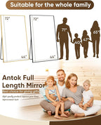 Antok Full Length Mirror, 72"x44" Floor Mirror, Floor Standing Freestanding Full Body Mirror with Stand for Bedroom, Hanging Mounted for Living Room Cloakroom, Black