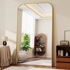 Full Length Mirror 81"x41" Arched Floor Standing Large Mirrors Full Body Mirror with Stand - with Aluminum Frame for Bedroom Living Room, Gold