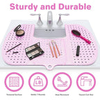 Sink Topper Bathroom Counter Cover & Storage Saver, Foldable Silicone Mat for Hot Tools, Hair Styling & Makeup, Beauty Brush Cleaning Mat, RV Camper Sink Cover & for Small Spaces (Large Pink)