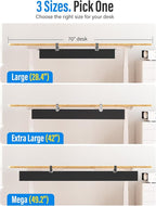 [Upgraded] Large Under Desk Cable Management Tray, Cinati Cable Management Under Desk No Drill, 28.4" Fabric Cord Hider for Wire Organizer, Cord Organizer for Office, Home - Supports Up to 30lbs Black