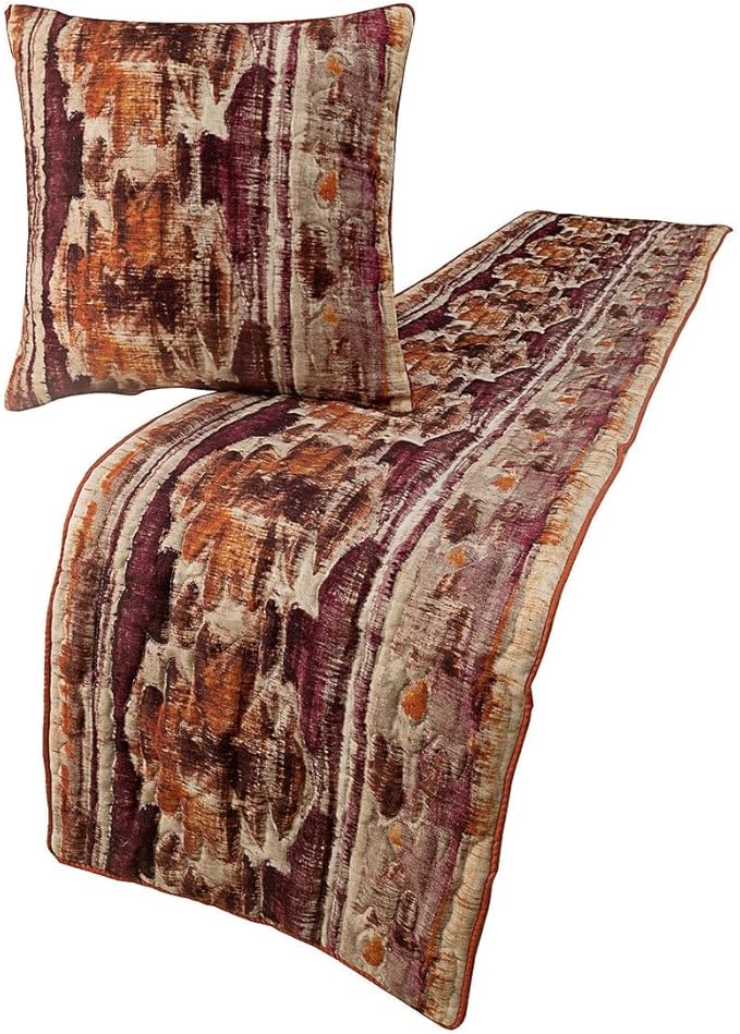 The HomeCentric King Queen Twin Pink & Orange Designer King 90"x18" Bed Runner with Pillow Cover, Ikat & Quilted Bed Scarf on Cotton Printed Fabric - Ikat Splash