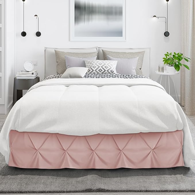 Nestl Blush Pink Bed Skirt Twin Size, Pinch Pleat Twin Bed Skirt, 14" Inch Drop Twin Bedskirt, Hotel Quality Blush Pink Bed Skirts, Premium Microfiber Bedskirt for Twin Bed, Blush Pink Twin Bed Skirt