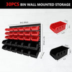 30Pcs Plastic Wall Mounted Storage Bins Parts Rack Nuts And Bolt Bins Organizer For Shop Garage for Screws, Nuts, Bolts, Nails, Beads, and Small Hardware Parts (RED+BLACK, 30)