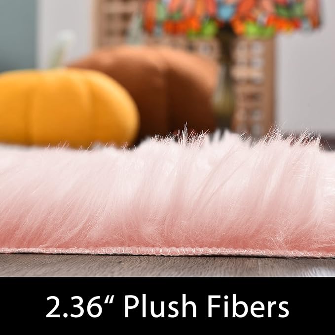 Latepis Pink Faux Sheepskin Round Rugs 6.7ft Cute Furry Rug for Bedroom Girls Large Circle Rug for Living Room Entertainment Room Fluffy Rugs Luxury Home Decor