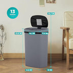 PayLessHere | 13 Gallon Plastic Trash Can | Gray | Automatic Touchless Lid with Motion Sensor | Kitchen Garbage Can with Waterproof Design | for Home, Office, Bathroom | Pack of 1