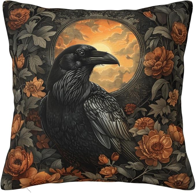 Mystical Raven Art Print Decor, William Morris Abstract Vintage Floral Design 20x20 inches Throw Pillow Covers Square Pillowcases Decor for Bed Couch Sofa Room Cushion Covers