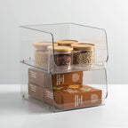 mDesign Wide Stackable Plastic Food Storage Organizer Bin Basket with Open Front for Household Kitchen Cabinets, Pantry, Offices, Closets, Bedrooms, Bathrooms - 10.2" Wide, 2 Pack - Clear
