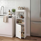 Narrow Bathroom Storage Cabinet, 5-Tier Slim Organizer with Door and Open Shelf for Toilet Small Spaces, White, 7.9" D x 9.8" W x 31.5" H