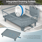 Urackify Dish Drying Rack for Kitchen Counter, Sink Dish Rack with Drainboard, Large Dish Drainer with Cups Holder, Home Countertop Plate Dryer Storage Rack with Cutlery Holder, Blue