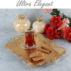 Gold Turkish Coffee Tea Serving Tray Table Home Decor Decorative Handle - Gold Vintage Brass Fancy Rectangle Style Traditional Rustic Bar Outdoor Wedding Arabic Farmhouse Wedding Decor Tray