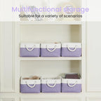 Storage Baskets for Shelves 13.8x9.8x6.7 Inch, Foldable Fabric Storage Bins with Handles, Small Storage Baskets for Organizing Closet, Office, Home Organization (1-Pack, White&Purple)