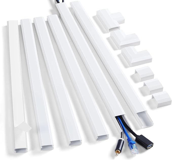 ZhiYo Cord Hider Wall Kit, 87in Cord Cover Wall Mounted TV, Wire Covers for Cords, Paintable Wire Hiders for TV On Wall, TV Cable Hider Wall Kit, Wall Cord Concealer, 6 x L14.5in W0.98 H0.5in, White