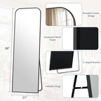 Full Length Mirror 56"x21" Arched Floor Standing Large Mirrors Full Body Mirror with Stand - with Aluminum Frame for Bedroom Living Room, Black