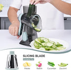 Cheese Grater Hand Crank, Manual Cheese Shredder with 3 Interchangeable Blades, Rotary Cheese Grater with Strong Suction Base, Easy to Use and Clean, GreyBlue