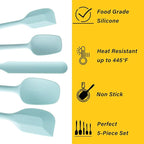Silicone Spatula Set, 5 Piece Food Grade Rubber Spatulas for Baking, Cooking, and Mixing High Heat Resistant Non Stick Dishwasher Safe BPA-Free (Macaron blue)