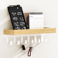 SWTYMIKI Key Holder Wall Mount-Wooden Key Hooks for Wall with Mail Organizer & 6Hooks, 2Installation Ways Key Hanger, Key Rack with Shelf for Entryway Living Room Bedroom Home Decor Wood White Hook