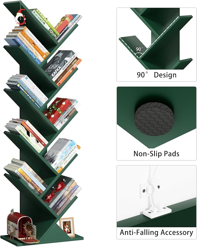 SHEEPAM 10 Tier Tree Book Shelf, Floor Standing Wood Bookshelf