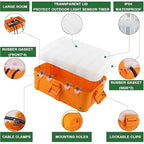 Flemoon Outdoor Electrical Box with Transparent Lid, IP54 Waterproof Box with Clear Cover for Photocell Light Sensor Timer, Power Strip, Outlet, Plug, Socket, Orange