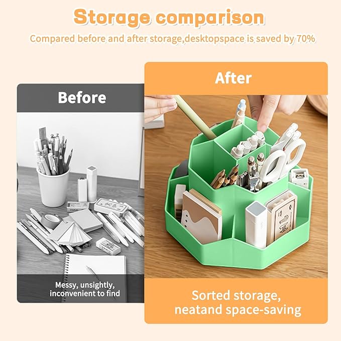 Pencil Pen Holder for Desk,9 Slots 360 Degree Rotating Desk Organizers,Desktop Storage Stationery Supplies Organizer, Cute Pencil Cup Pot For Office, School, Home(Green)