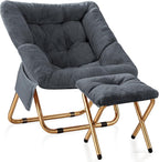 Kasunpul Comfy Saucer Chair, Foldable Living Room Chairs, Soft Faux Fur Lounge Chair for Bedroom, Reading Chairs for Adults, Teens, X-Large (Dark Grey)