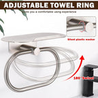 Hand Towel Ring with Shelf, Stainless Steel Hand Towel Holder, Heavy Duty Bath Accessories, Wall Mounted Towel Hanger for Bathroom Kitchen (Brushed Nickel)