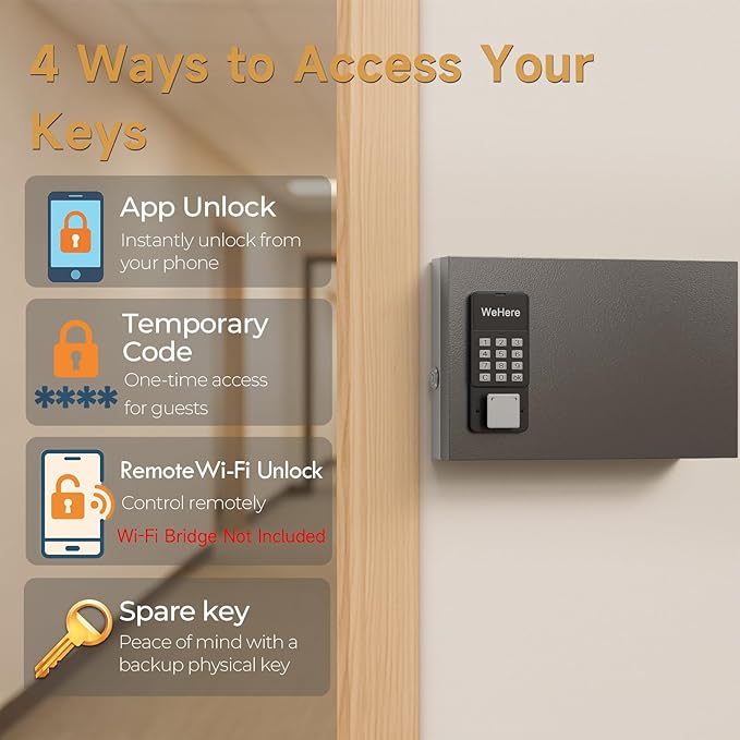 24 Key Lock Box Wall Mount, APP Bluetooth/One Time Password Share/Wi-Fi Remote, Smart Key Cabinet, Key Organizer box, Access Log Tracking Key Management System Apartment, Hotel, Office, House