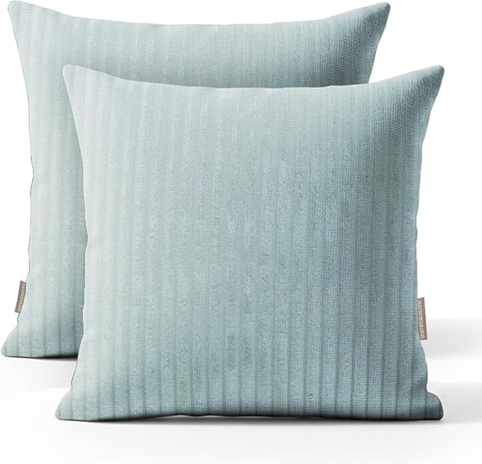 Haven & Glow Decorative Throw Pillow Cover – Square Cushion Case with Zipper | Modern Sofa, Couch & Bed Accent Pillow Covers for Living Room, Bedroom & Home Decor | 18 x 18 inches – Blue – 2 Pc