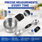 Magnetic Measuring Cups & Spoons Set, Strong N52 Magnets, Heavy Duty 304 Stainless Steel Fits in Spice Jars for Baking & Cooking, BPA Free, Round Set of 15 with Leveler,Dark Black