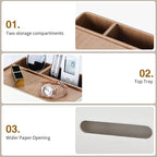 PU Leather Tissue Box Cover Rectangular with Storage Organizer, Multifunctional Remote Control Holder, Desk Organizer for Living Room, Bedroom, Office, Decorative Tissue Holder with Compartments Beige