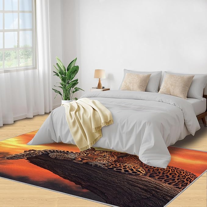 6x8 Sunrise Leopard Classroom Rugs - Sunset African Savanna Playroom Rug, Wild Animal Carpet Area Rug for Girls Bedroom Kids Room Basement Office Classroom