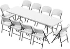 Elevon Folding Table Set with 10 White Folding Chairs,8 Feet Heavy Duty Fold-in-Half Utility Table Sets for Picnic, Event, Training, Outdoor Activities, at Home and Commercial Use