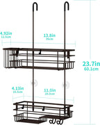 HapiRm Hanging Shower Caddy Organizer - No Drilling Shower Shelves with Hooks and Toothbrush Holder, Rustproof 304 Stainless Steel Bathroom Organizer - Bronze