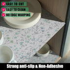 Blue and Green Floral Shelf Liners Non Adhesive and 12IN x 20FT Strong Non-Slip Shelf and Drawer Liners for Kitchen Cabinet Wire Fridge, Waterproof Shelf Drawer Liner,Easy to Clean