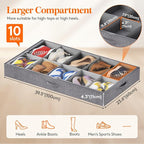 Lifewit Under Bed Shoe Storage Organizer Fits 10 Pair Sneakers, 4.3 Inches Tall Sturdy Structure Ultra Thick Fabic Sneaker Storage, Foldable Underbed Shoe Boxes for Heels, Boots, Sports Shoes 2 Pack