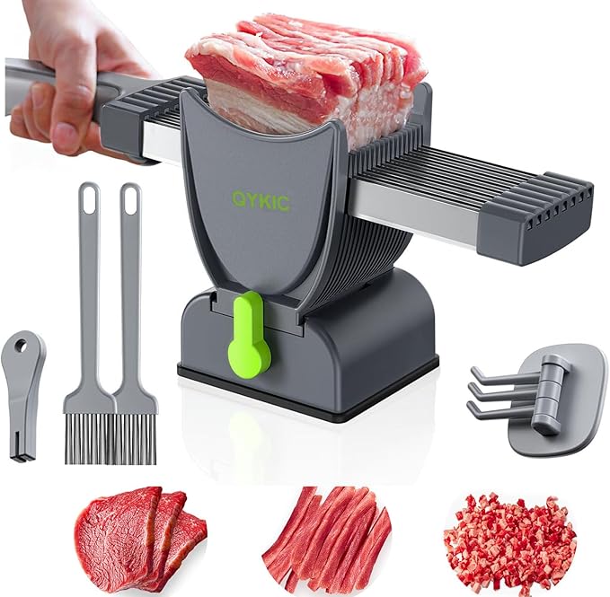 QYKIC Fresh Meat Slicer, Thickness Adjustable 2/4 mm Stainless Steel