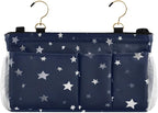 Bedside Caddy Hanging Bunk Bed Caddy Bed Organizer Hanging Pocket with 2 Hooks Bedside Storage Organizer Pocket Bag Holder Stars Dark Blue
