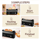 Long Slot Toaster 2 Slice,Cancel Reheat Defrost Functions,Removable Crumb Tray,6 Browning Settings,Extra Wide Long Slots,Stainless Steel,Black