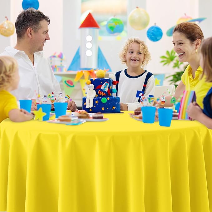 Ragnhild 16 Pack Yellow Plastic Round Tablecloth, 84 Inch, Waterproof & Stain Resistant, Perfect for Birthday Parties, Graduations, Weddings, Everyday Use