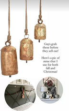 Large Vintage Gold Cow Bells for Rustic Christmas Decor Hanging Bells on Rope Set of 3 Harmony Cow Bells Vintage Handmade Rustic Lucky (Brass & Copper Rustic Bell 4,6, 8 inches)