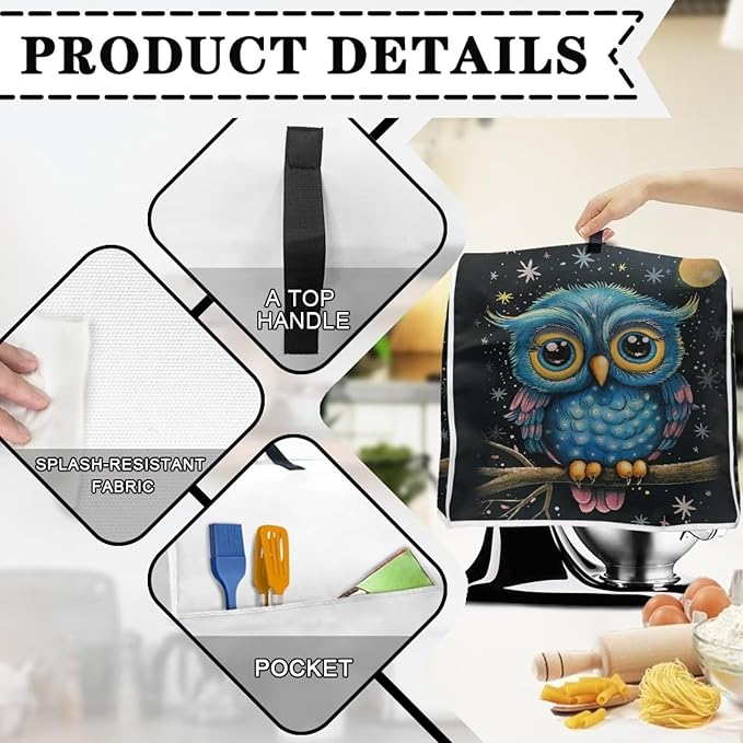 Cartoon Owl Stand Mixer Cover Kitchen Appliance Cover for 6-8 Quart Mixers Washable Food Processor Protective Covers Kitchen Mixers Accessories