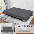 Easy-Going Stretch Futon Slipcover Armless Futon Bed Cover Furniture Protector Without Armrests with Elastic Bottom for Kids, Soft Jacquard Fabric Small Checks (Large, Grey)