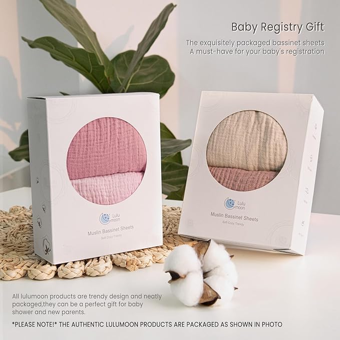 lulumoon Baby Muslin Bassinet Sheets: Cotton Bassinet Sheets Neutral for Boys and Girls - Fitted for Oval Rectangle or Hourglass