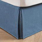 MIYE Pleated Waffle Weave Bed Skirt, Tailored Dust Ruffle 12 Inch Drop Easy Fit, Machine Washable (Blue, Full - 12" Drop)