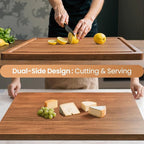 Acacia Wood Cutting Boards for Kitchen, 17x12 Inch Butcher Block with Deep Juice Grooves & Non-Slip Handle Reversible Chopping Board for Meat Cheese Vegetables