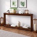 70" Extra Long Narrow Console Table, Fluted-Side Sofa Table with Open Shelf, Entryway/Hallway/Living Room Console – Walnut