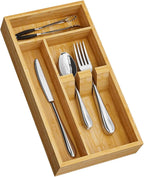 Yofidra Bamboo Silverware Organizer, 12.6 x 6.97 x 1.96 Inches Kitchen Utensil Drawer Organizer, Silverware Tray for Drawer with Fixed Slots for Spoons, Forks & Knives, Natural