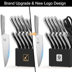 imarku Knife Block Set, 14Pcs High Carbon Stainless Steel Knife Set with Block, Kitchen Knife Set Black, Dishwasher Safe, Build-in Sharpener, Gifts for Men